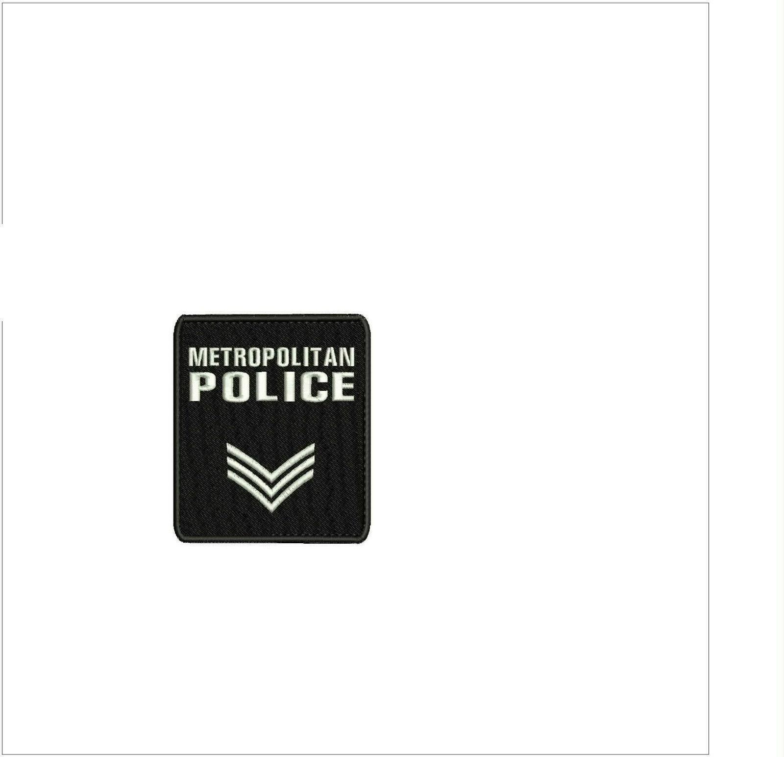 METROPOLITAN POLICE embroidery patches 4x4.5 hook ON BACK BLK/WHITE