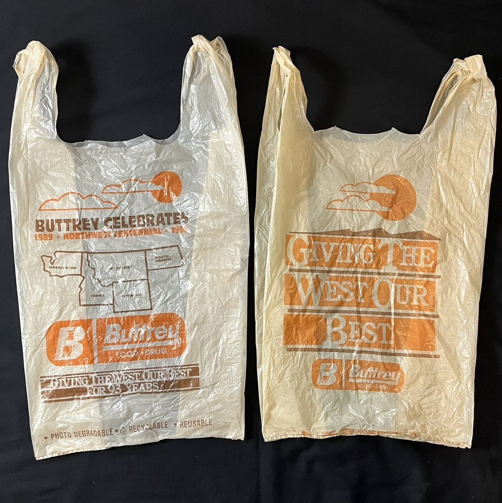 1980s 90s Vintage Buttrey Food & Drug West Grocery Plastic Shopping Store Bag