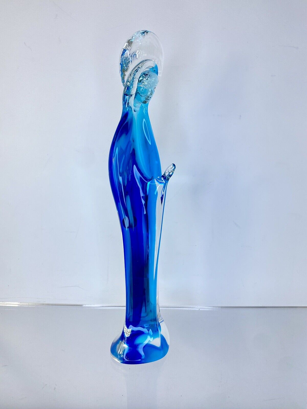 13.5” VTG Murano Italy Glass Clear / Ice Blue Praying Madonna Virgin Mother Mary