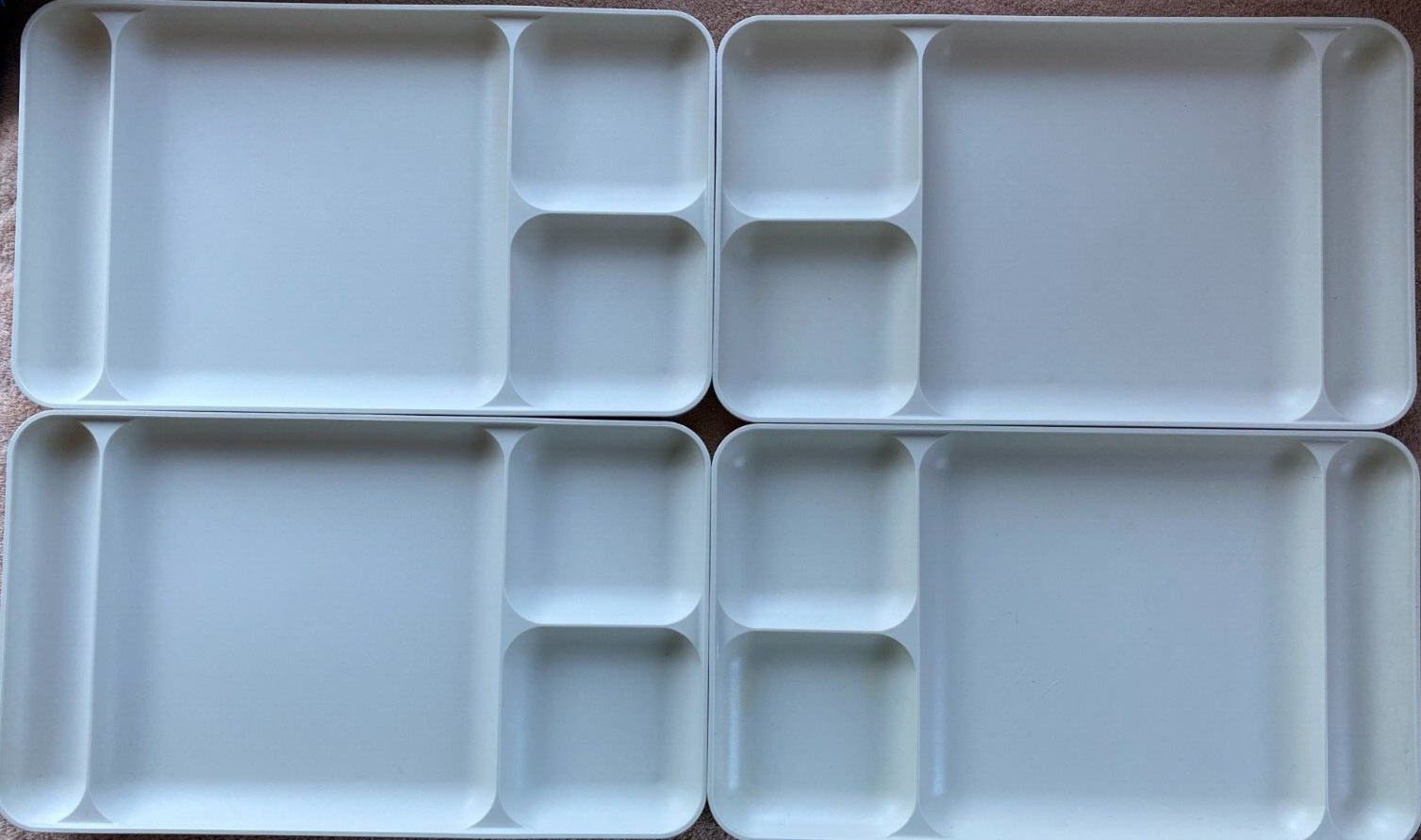 Set of 4 Vintage Tupperware Divided Stackable Lunch Tray\'s (4) Almond #1535-1/4