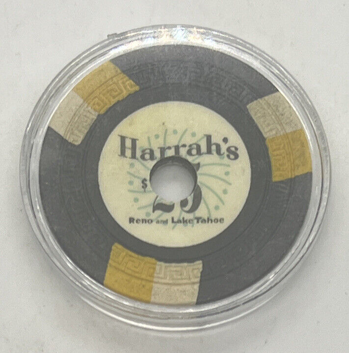 Harrah's $25 Reno Lake Tahoe Nevada Casino Chip Black SmKey Mold 1960 Drilled