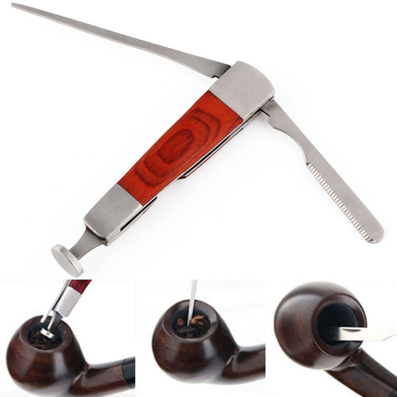 3 in 1 Red Wood Tobacco Smoking Stainless Steel Pipe Cleaning Tool Cleaner