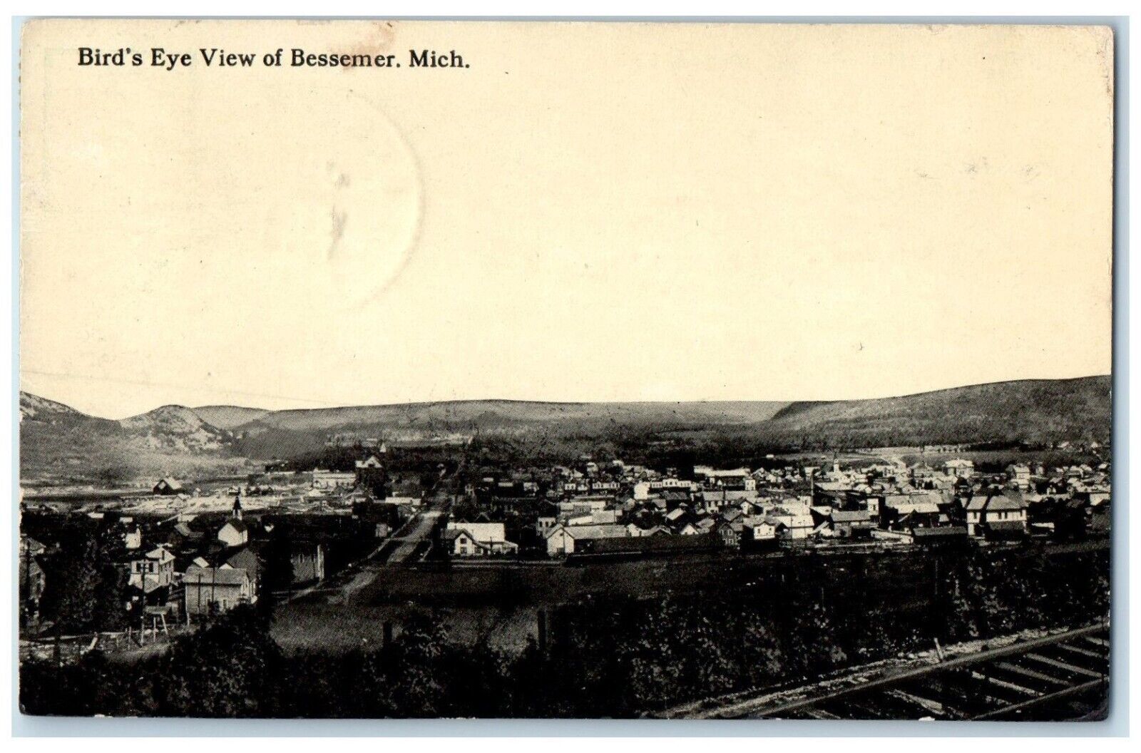 1913 Bird's Eye View Exterior View Building Bessemer Michigan Vintage Postcard