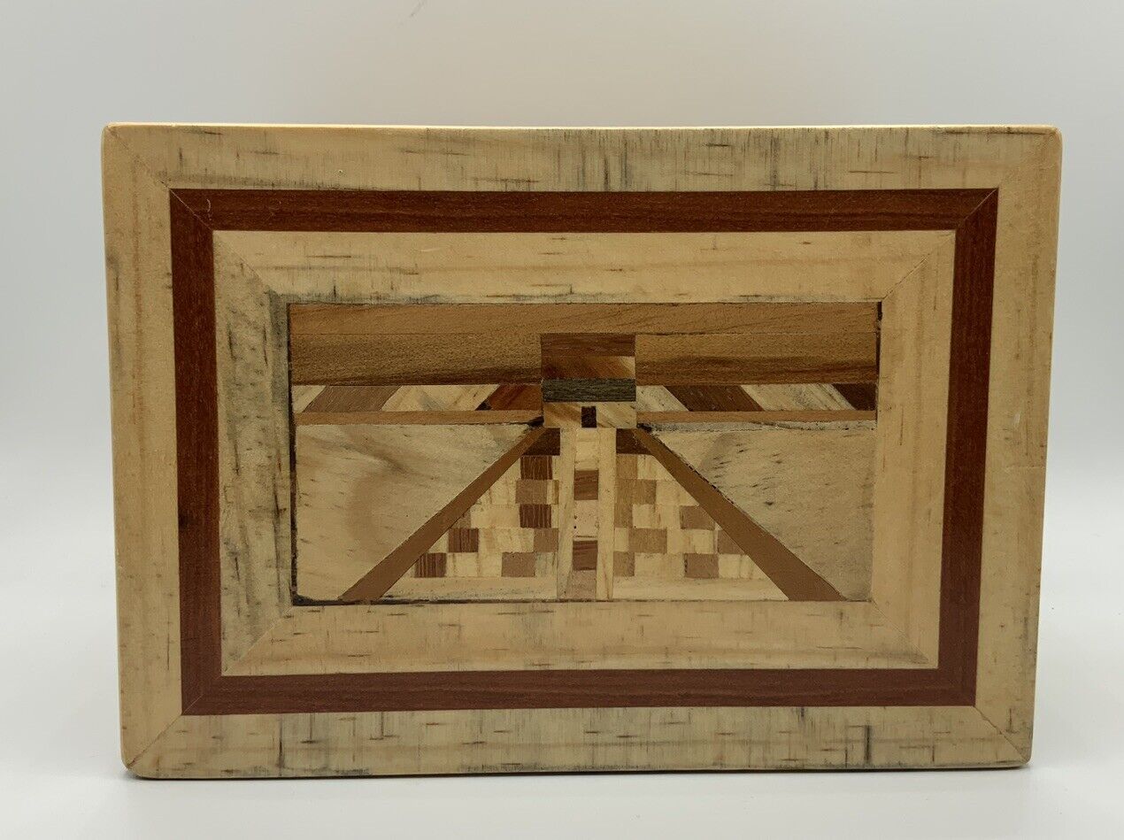 Vintage Wooden Puzzle Box With Pyramid