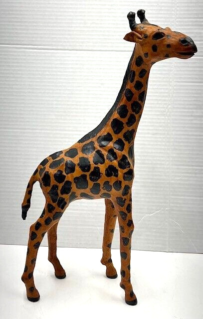 Vintage Leather Wrapped Giraffe Large 15” Tall Statue Figurine African Safari