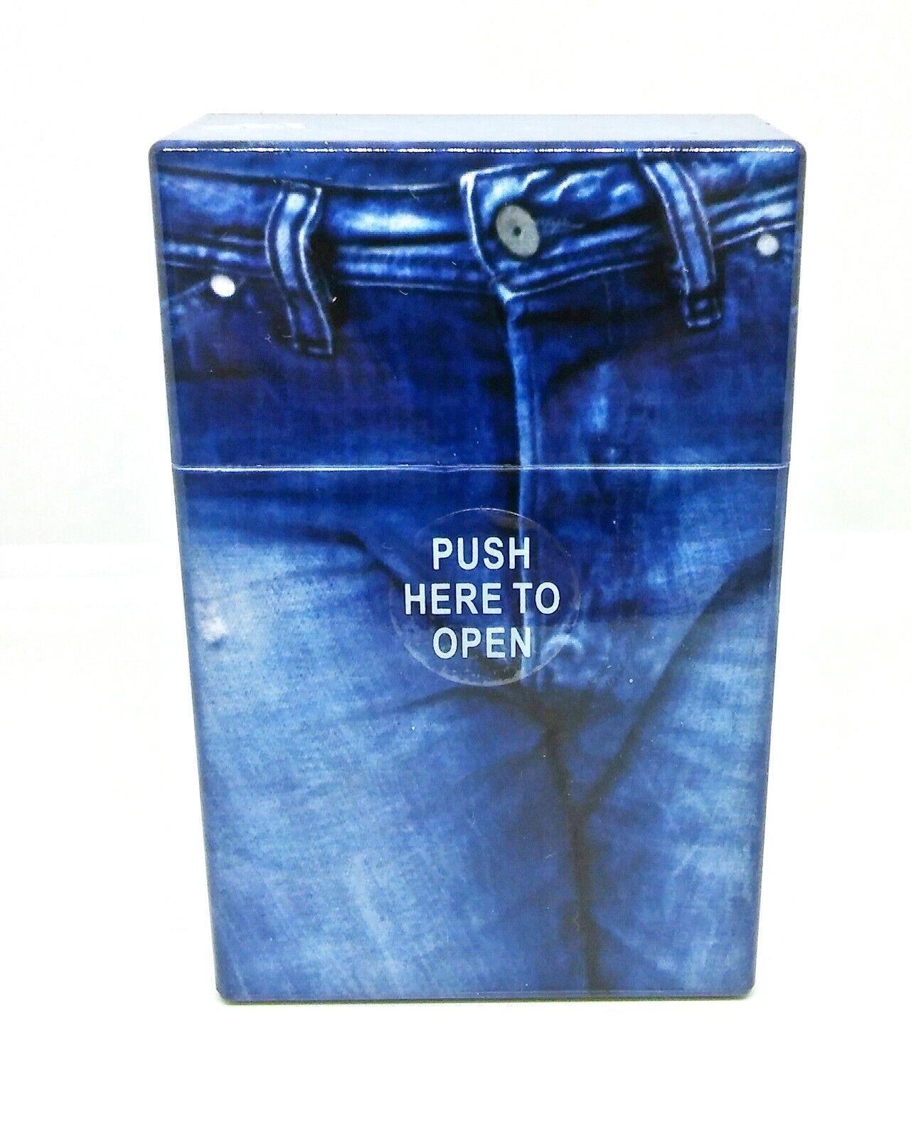 Fujima Blue Jean Design #3 King Size Auto Open Button Cigarette Case 