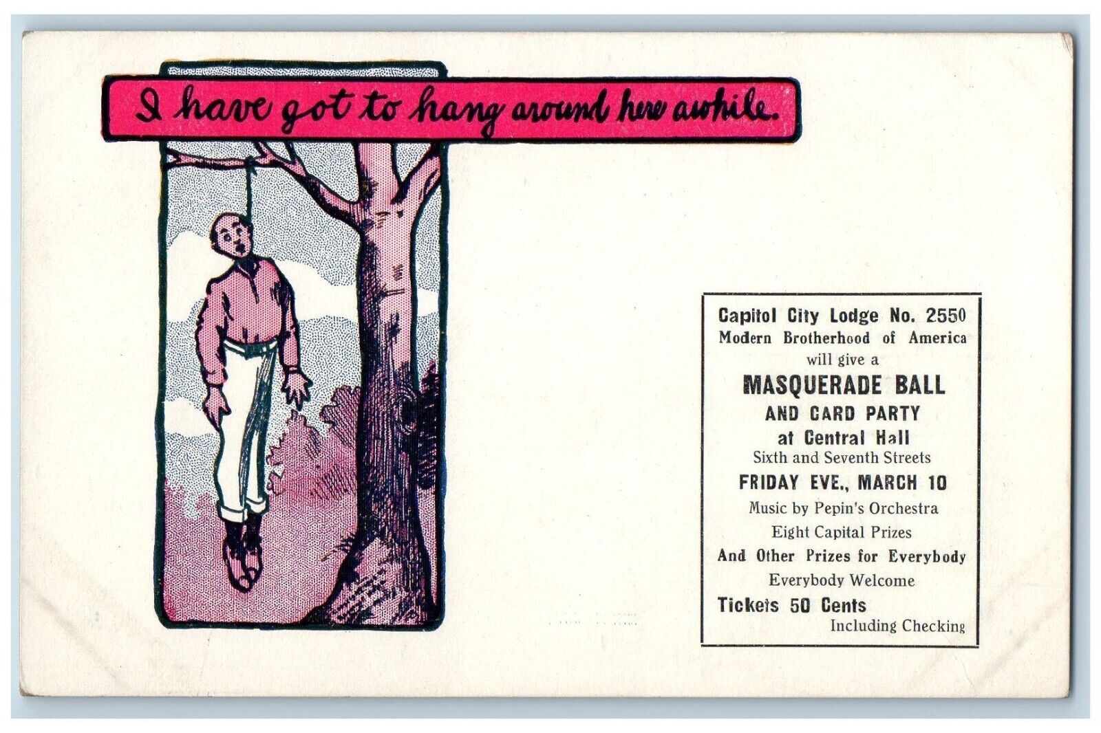 Raymond Howe Postcard Morbid Humor Hanging Capitol City Masonic c1910's Antique