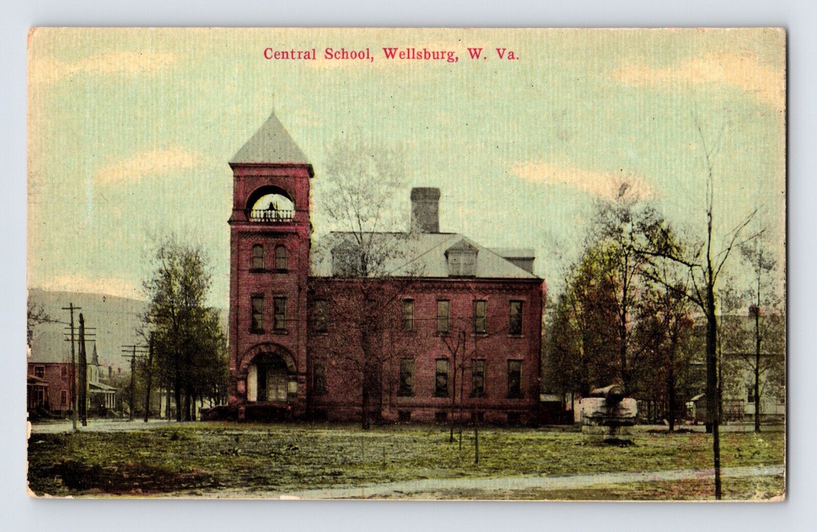 Postcard West Virginia Wellsburg WV Central School 1914 Posted Divided Back