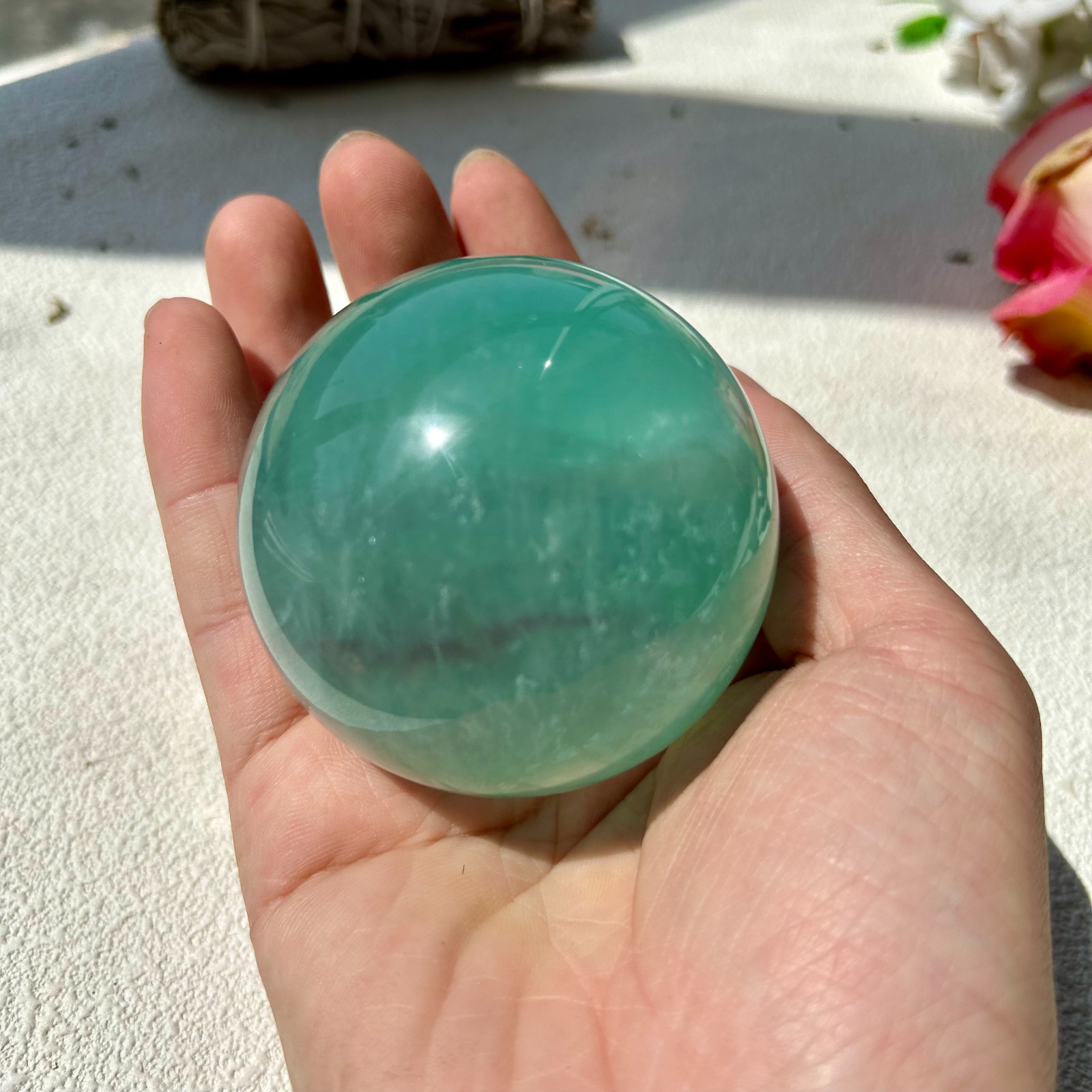 65MM Natural Green Fluorite Sphere Quartz Crystal Ball Healing Decor 475g 1th