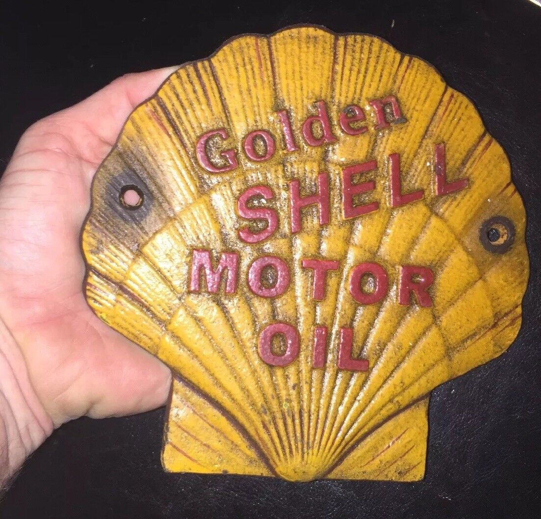 Cast Iron Shell Oil Sign Coal Gas Advertisement 1/4 inch HOTROD Plaque Collector