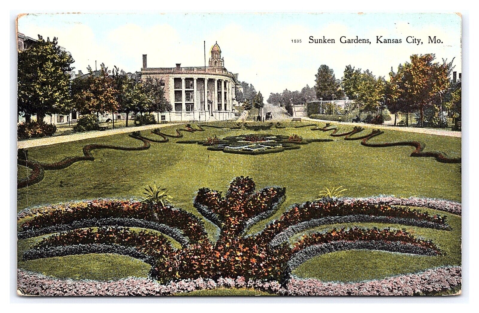 Postcard Sunken Garden Kansas City Mo. Missouri c1900\'s Postmark