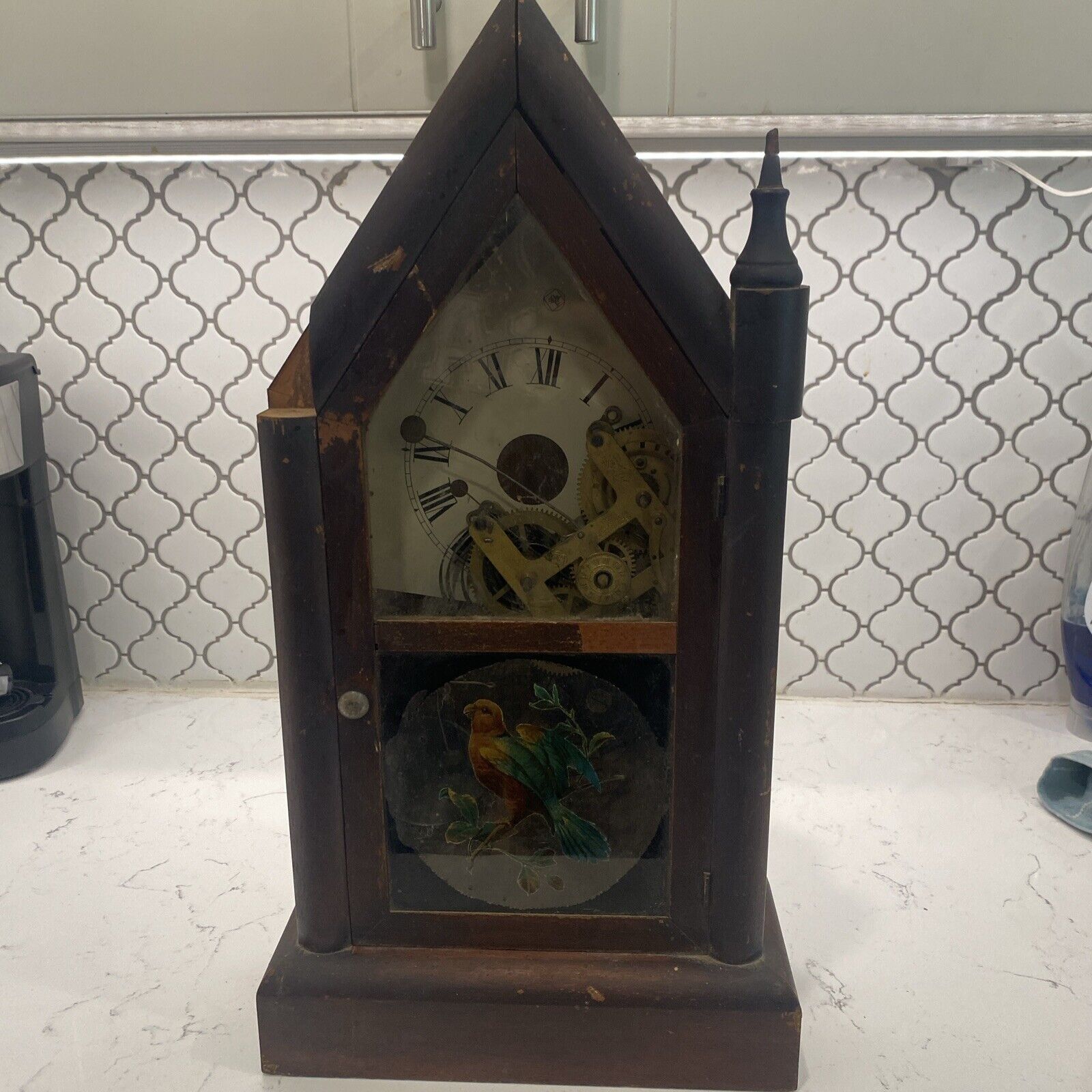 Antique Seth Thomas Bird Clock. Mantle clock.