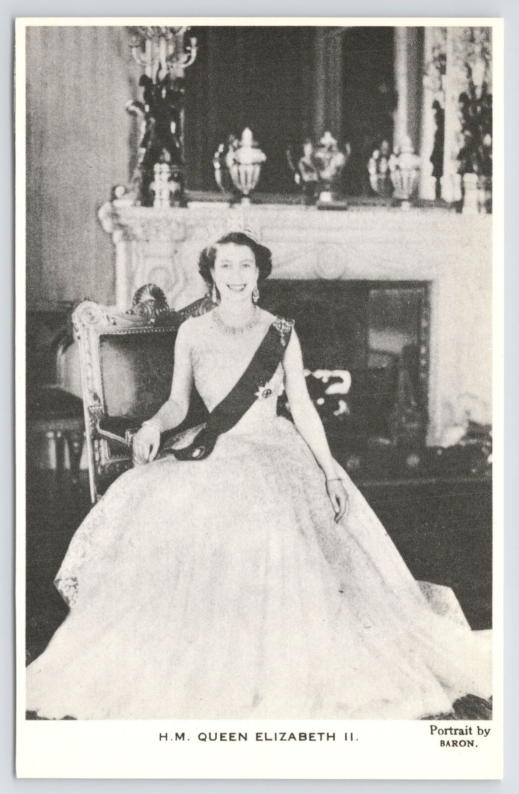 Famous~HM Queen Elizabeth The Second In Fancy Dress B&W~Vintage Postcard