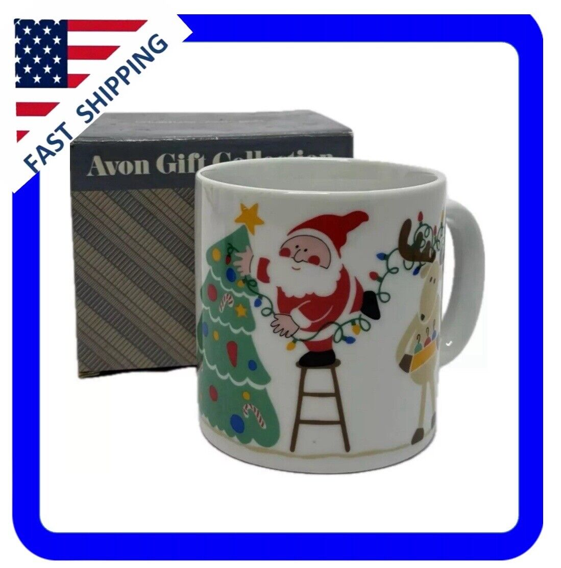 Vintage Avon Christmas Lights Mug Santa Tree Toys Reindeer  New in box 