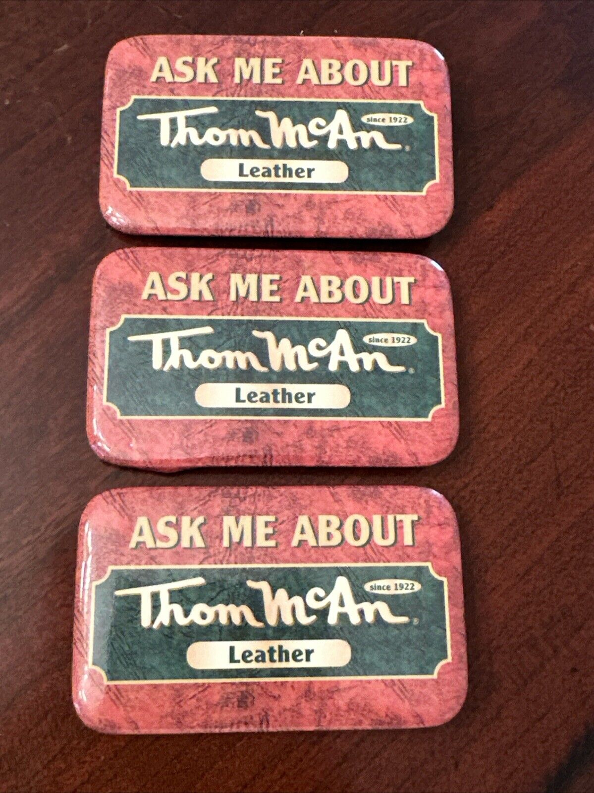 Vintage Thom McAn Pins (3) Ask Me About Leather Shoes Advertising