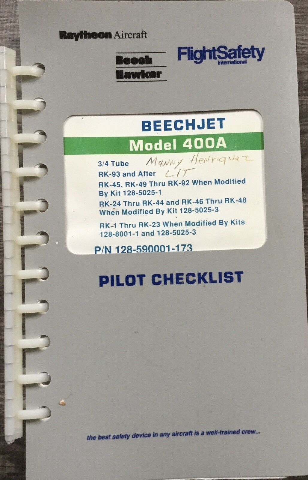 Raytheon Aircraft BEECHJET MODEL 400A PILOT CHECKLIST 