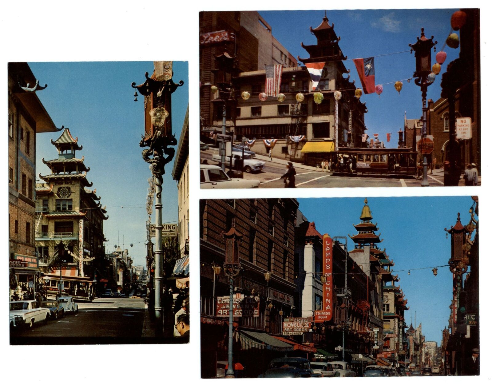 LOT OF 3 San Francisco California Chinatown streetcar VW postcards