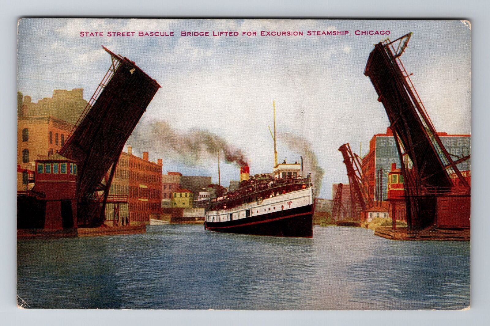 Chicago IL-Illinois, State Street Bascule Bridge, Antique, Vintage Postcard