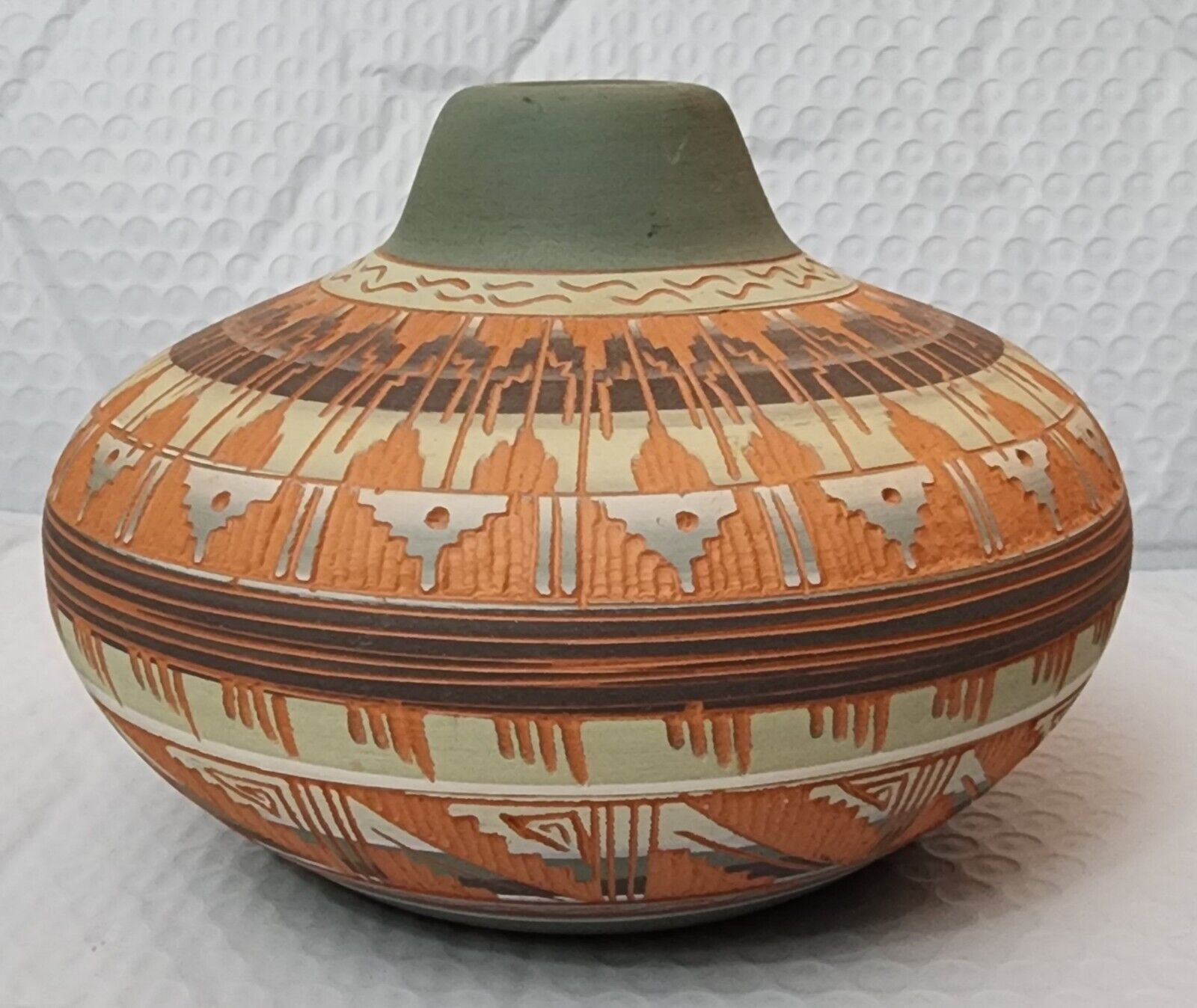 Navajo Exquisite Etched Pottery Vase by Jim Woods (6.5”x 4.75”) 
