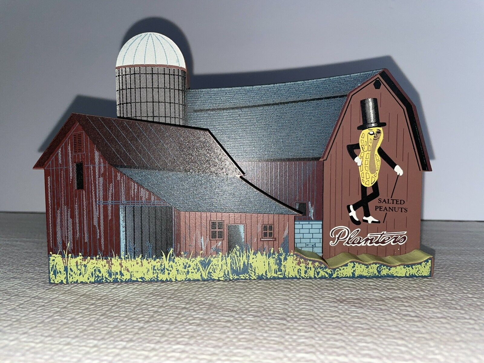 Vintage Shelia’s Planters Mr. Peanut Wooden Standing Farm Barn Figure 1996