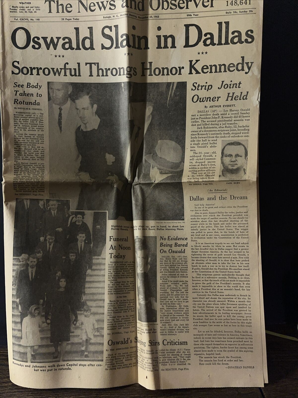 John F Kennedy Assassination Oswald Slain Newspaper November 25th 1963 NC