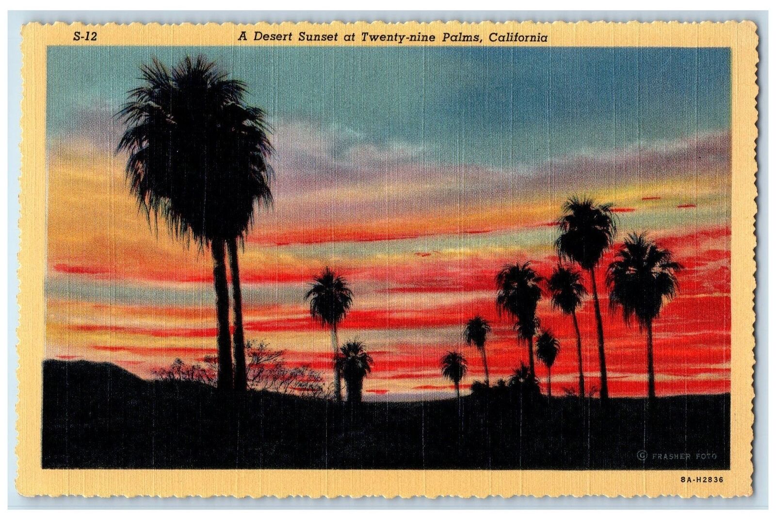 c1940's A Dessert Sunset Twenty-Nine Palms California Unposted Vintage Postcard
