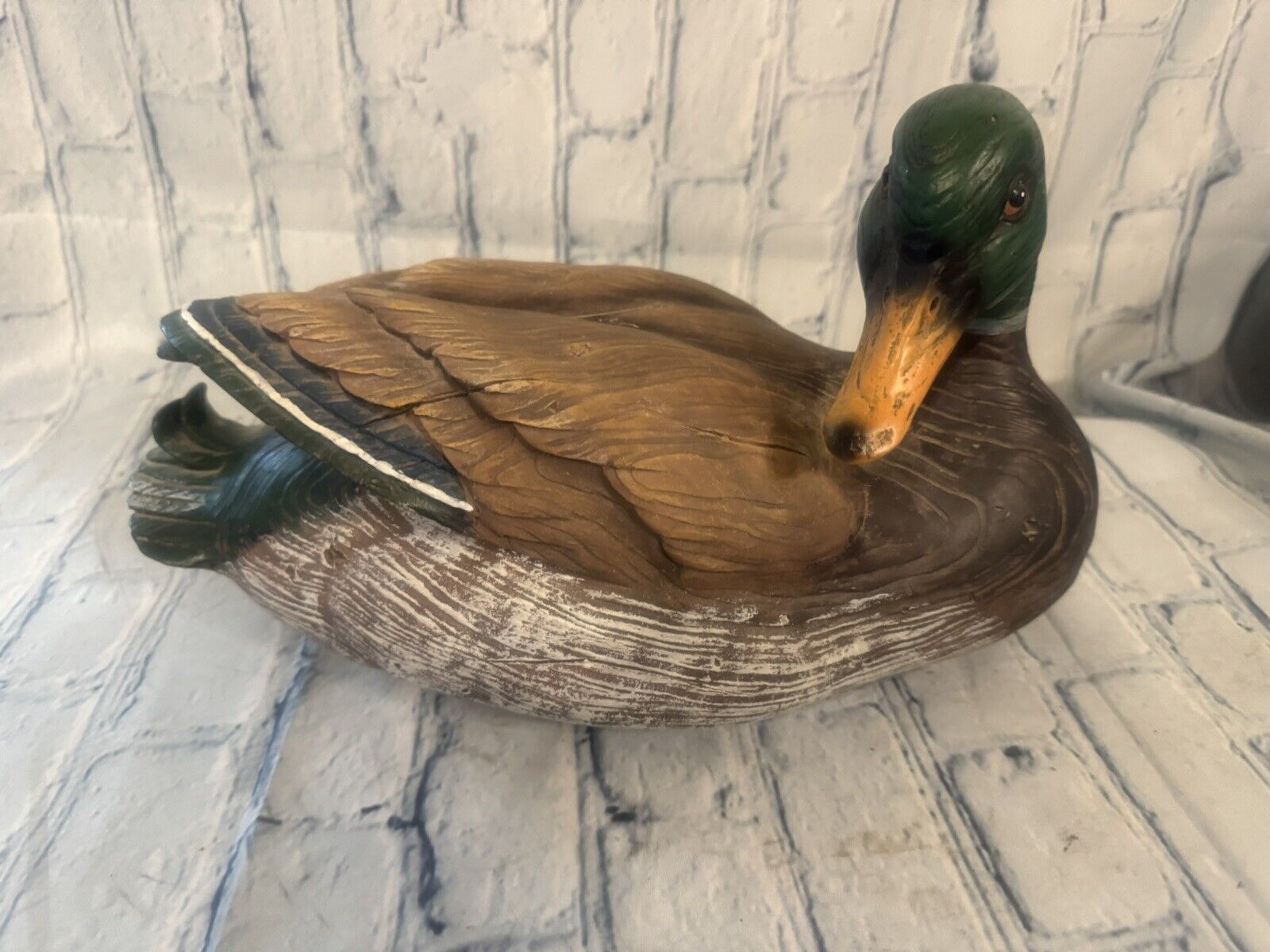 RARE LIFE SIZE Vintage Hand Painted Resin Duck Decoy  14x8