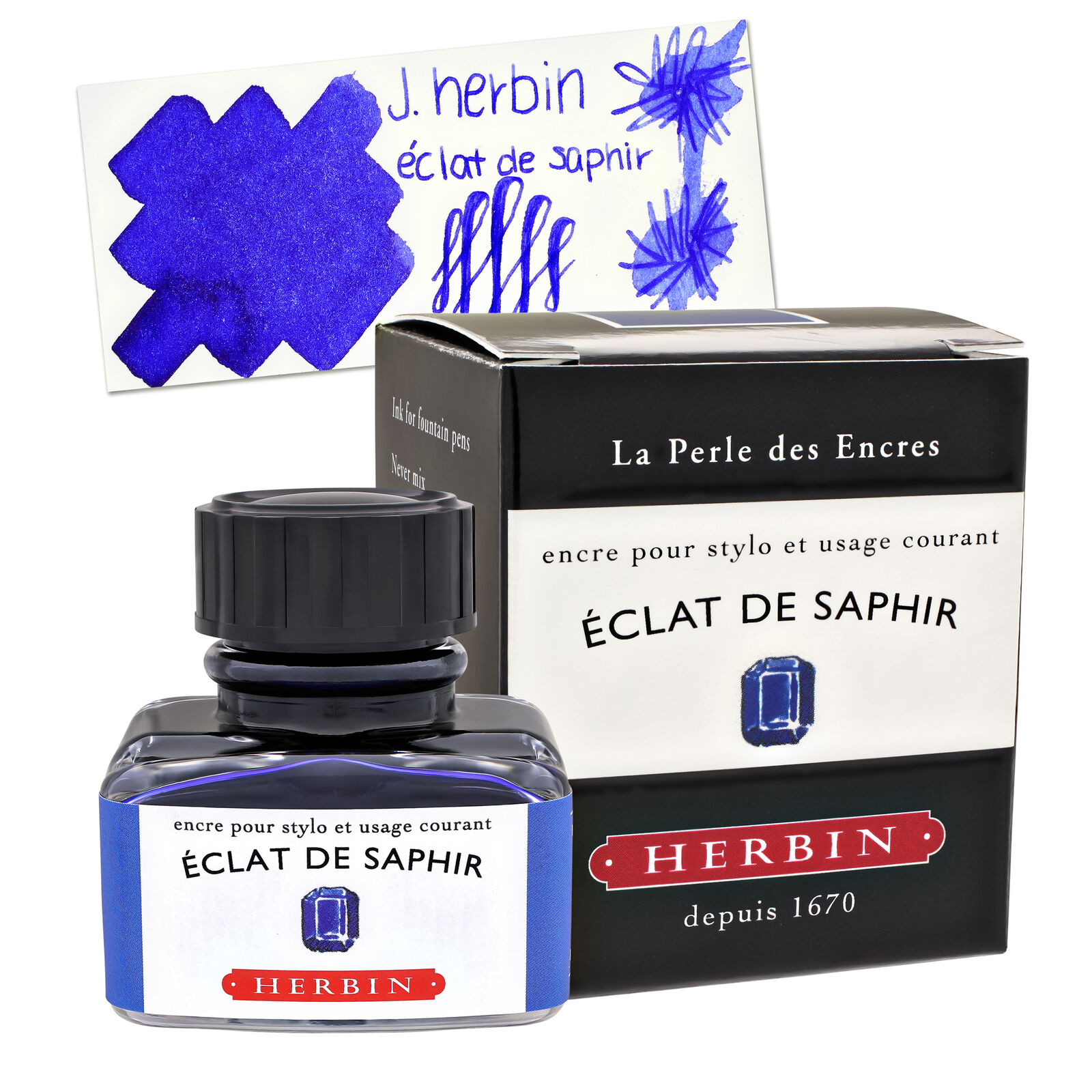 J. Herbin Bottled Fountain Pen Ink 30mL-Eclat de Saphir (Sapphire Blue) H130-16