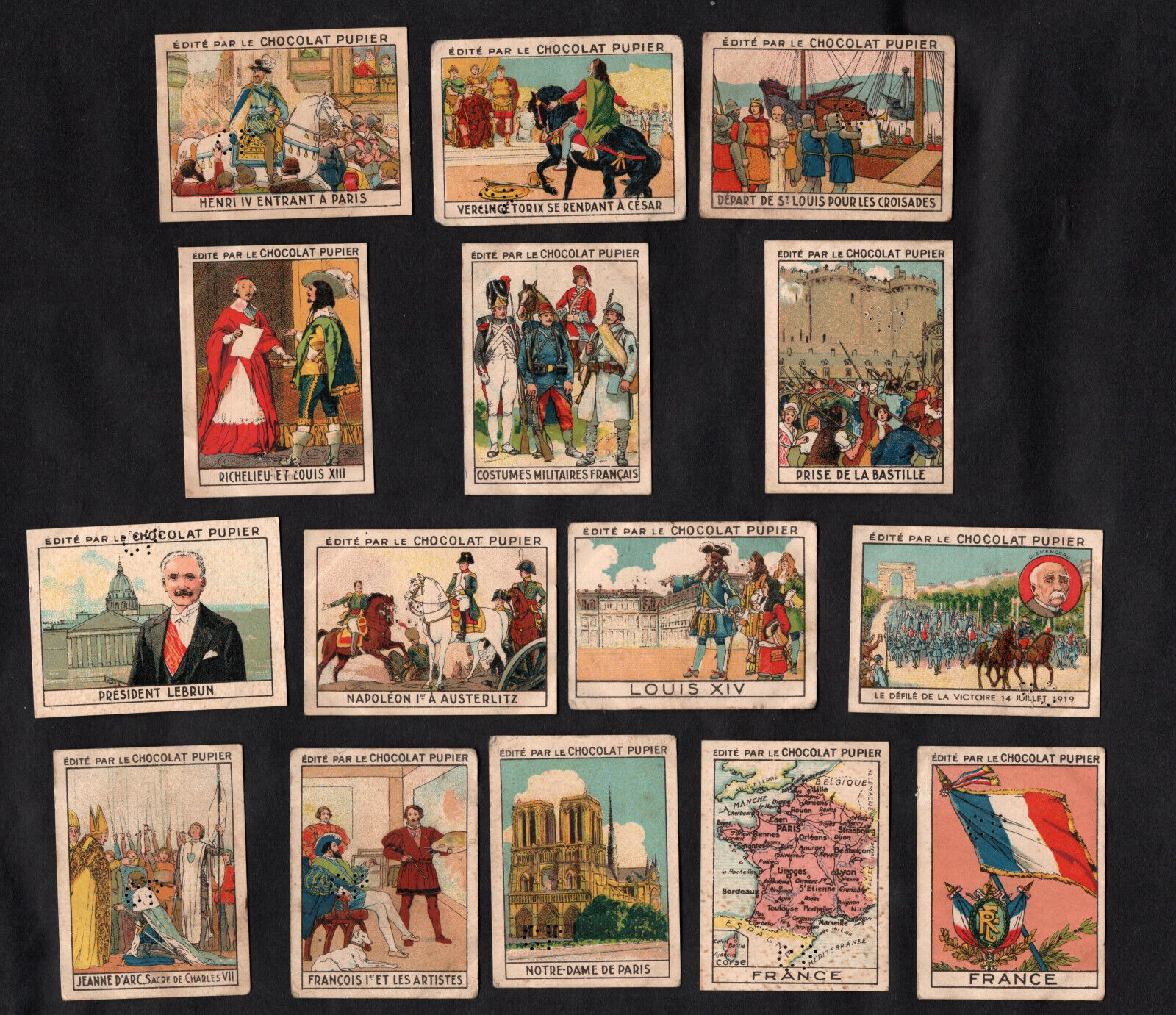 France 1938 French 15 Card Set Napoleon Joan Arc Paris War Lebrun Louis Bastille