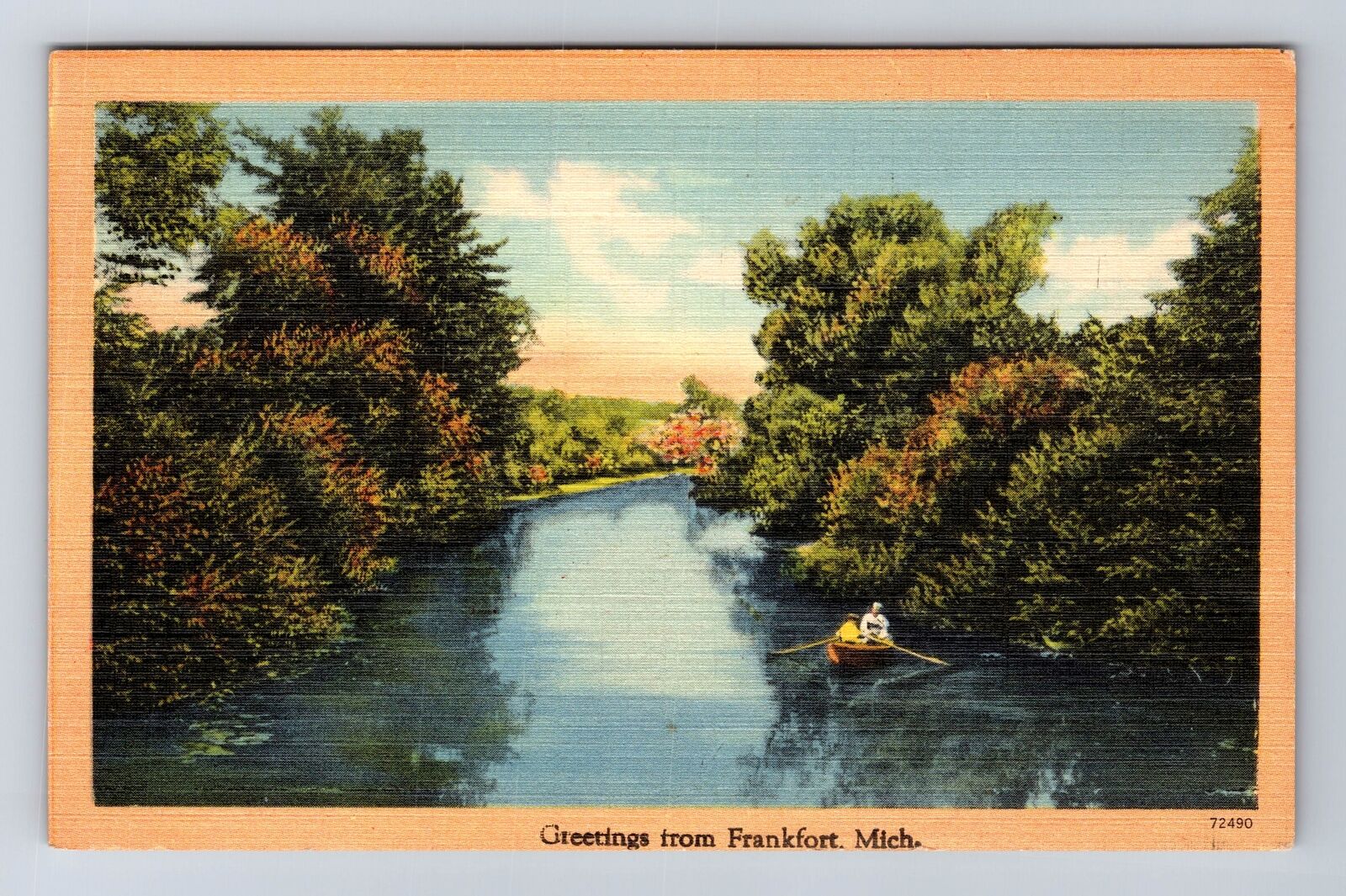 Frankfort MI-Michigan, General Scenic Greetings, Boat on River Vintage Postcard