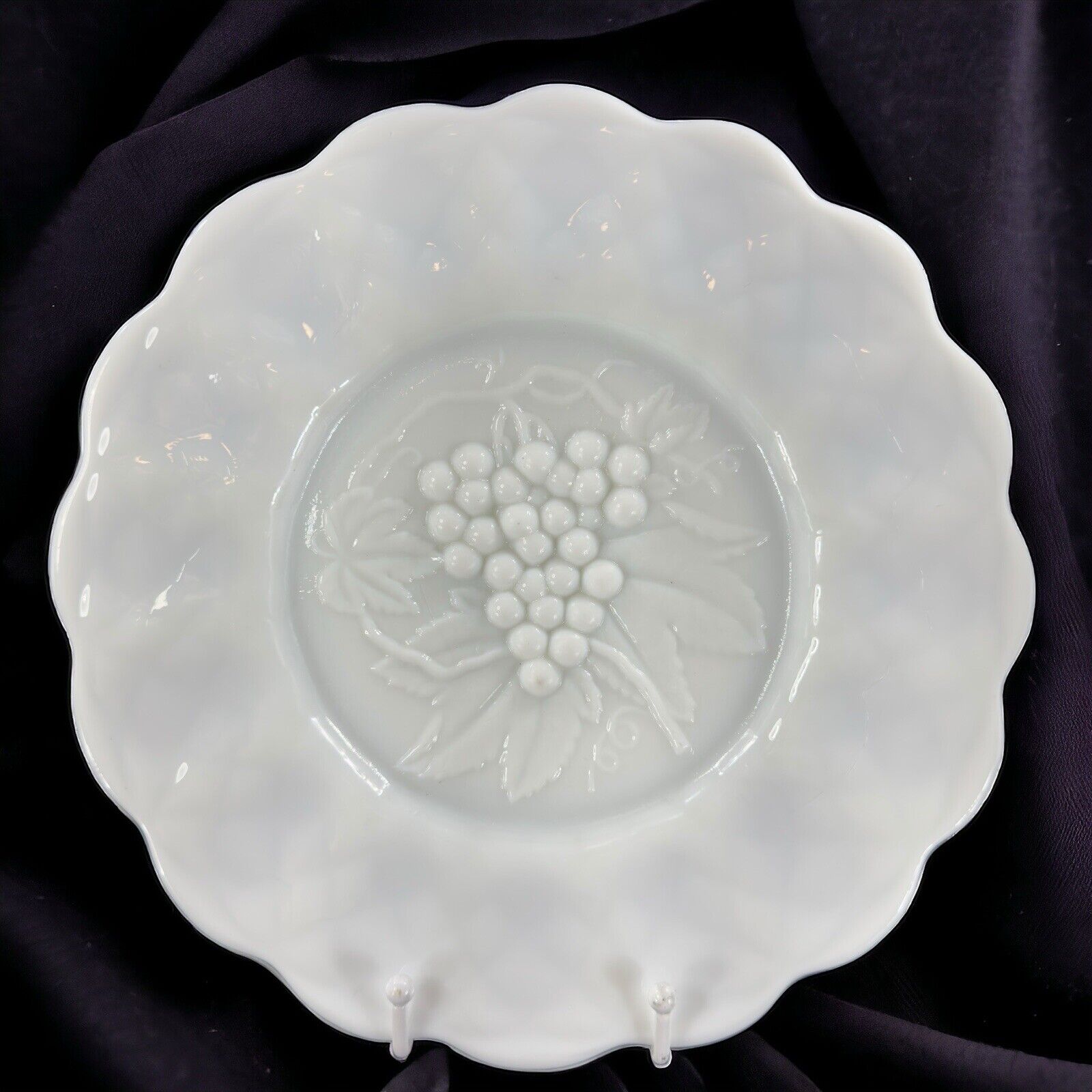 Antique Vintage Imperial Milk Glass White Large Platter Dish With Grapes