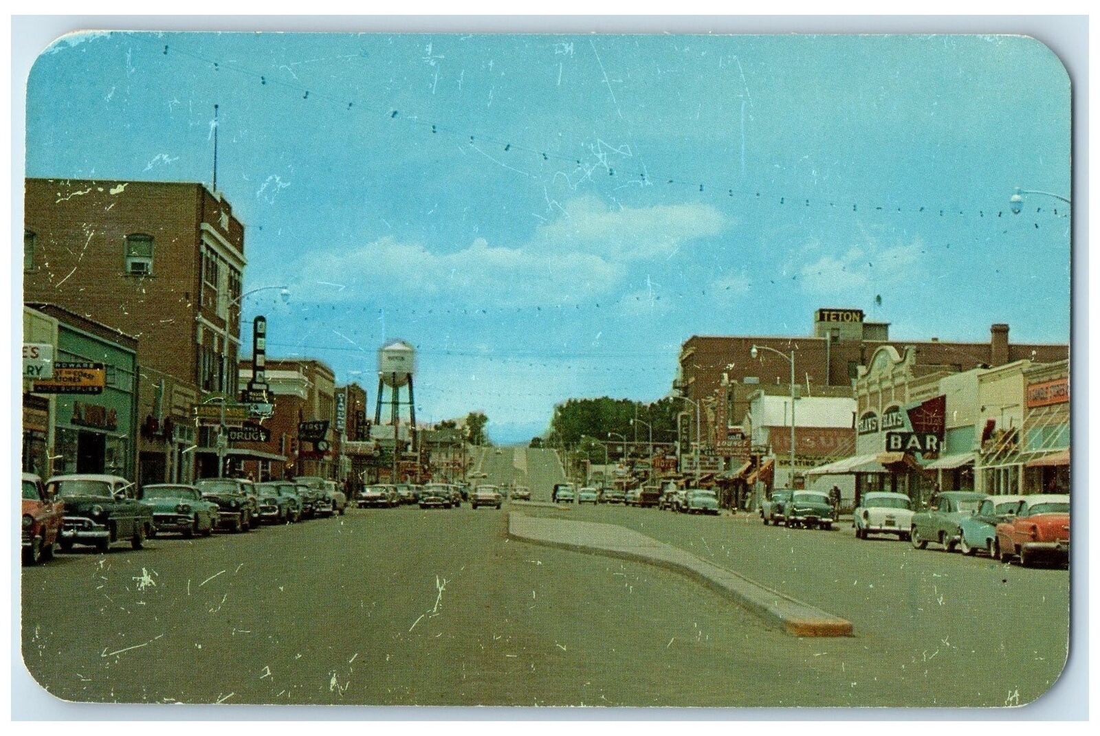 c1960s Business District Looking West Riverton Wyoming WY Unposted Cars Postcard