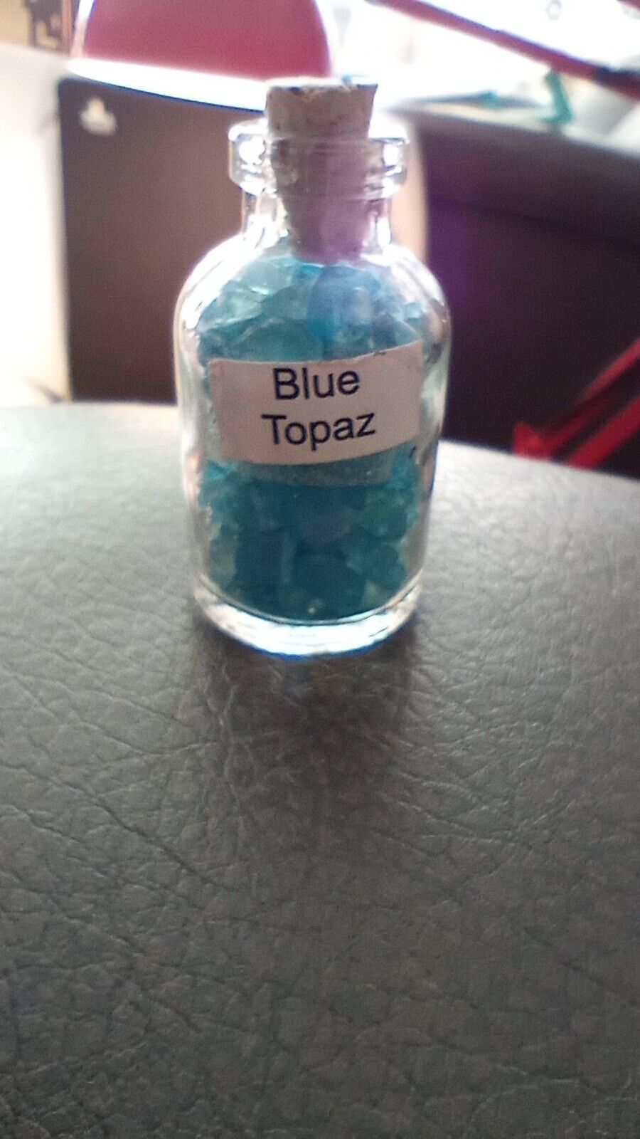 Blue Topaz Stone Chips In Corked Glass Jar