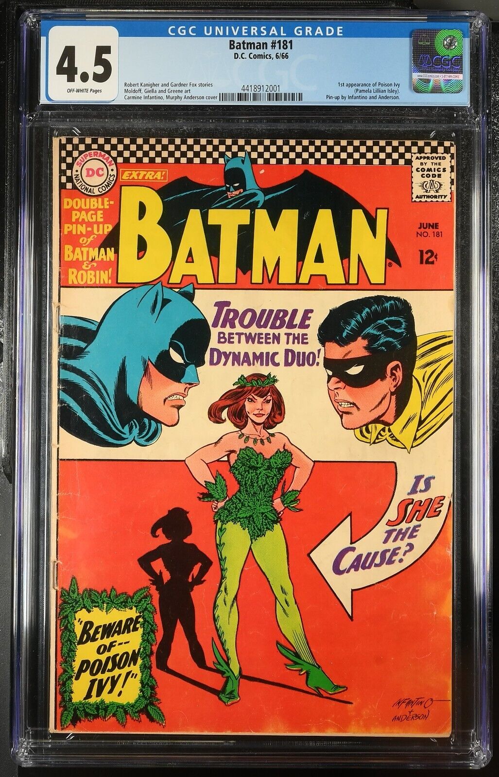 BATMAN #181 KEY 1st APPEARANCE POISON IVY WITH PIN-UP CENTERFOLD, CGC 4.5