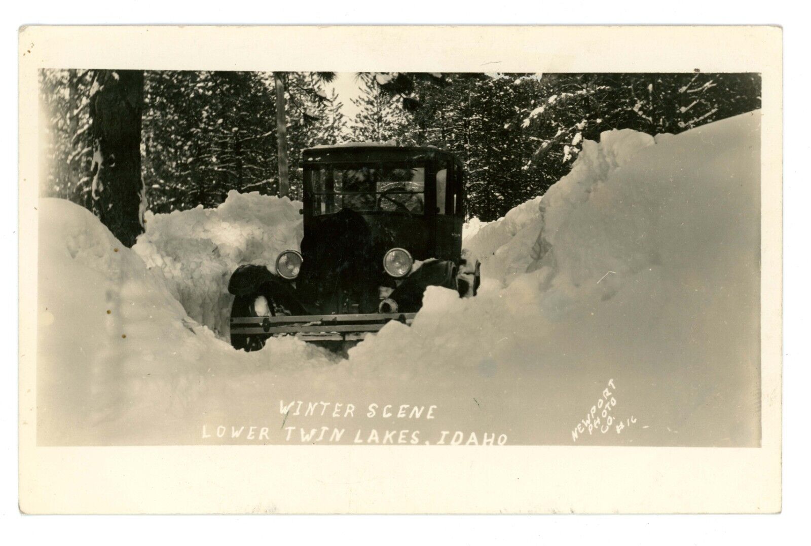 RPPC Lower Twin Lakes, Idaho - Truck Stuck in Snow Vintage Photo Postcard 1920s