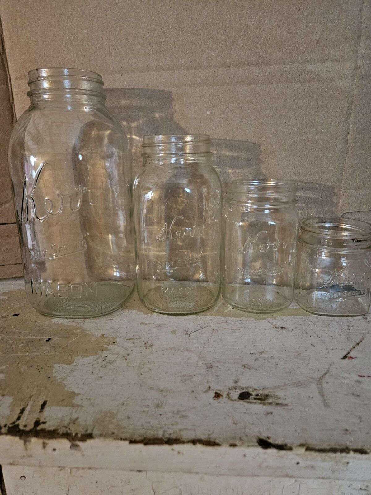 Lot 4 Vintage/antique Kerr Self Sealing Mason Jars Four Different Sizes