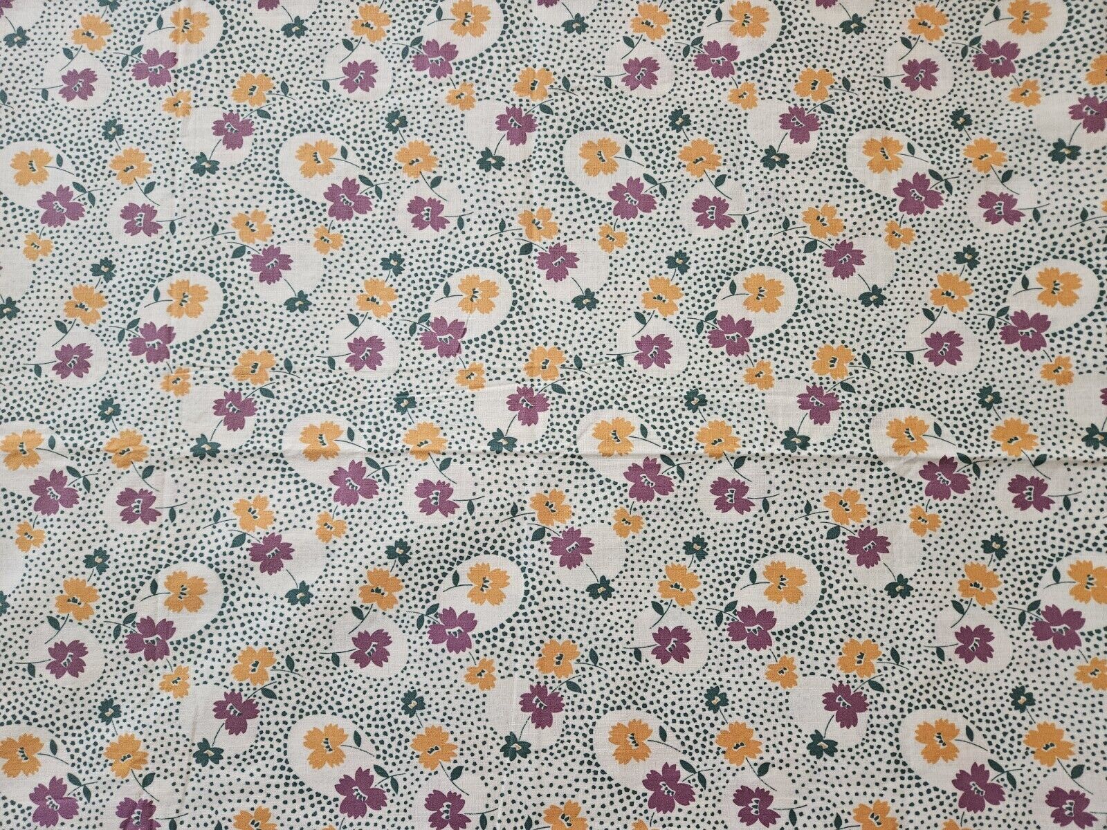 Vintage 1930s 40s Yellow Purple Floral Cotton Dress Fabric 3 Yards Quilting