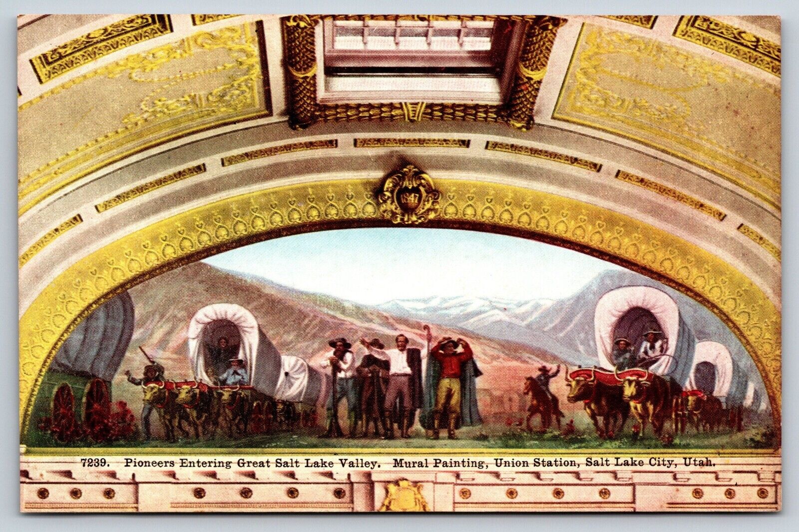 Pioneers Entering Salt Lake Valley Mural, Union Station, Utah Vintage Postcard