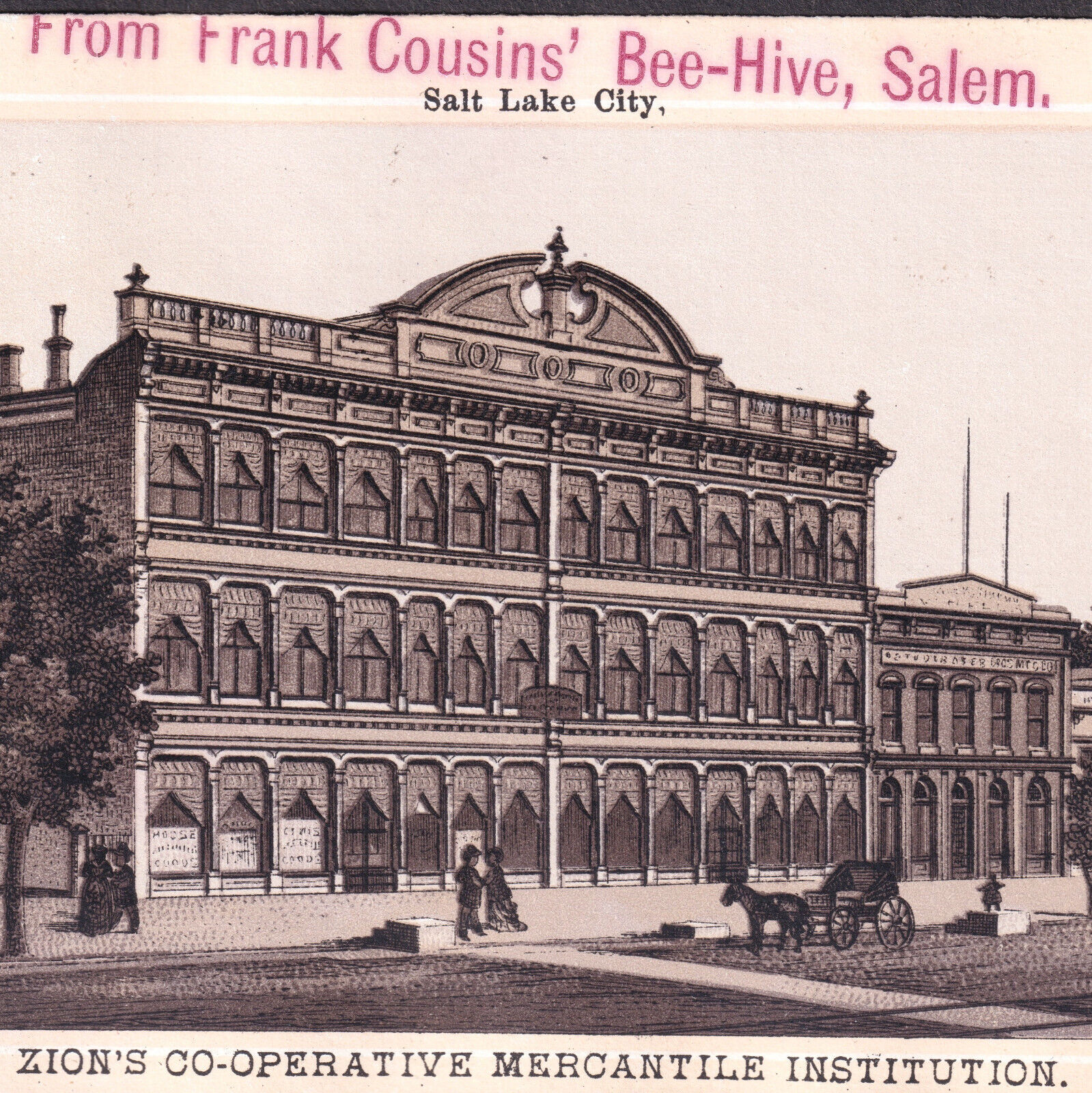 Salt Lake City c 1880 ZCMI Zions Cooperative Mercantile UT Photo-Lith Trade Card