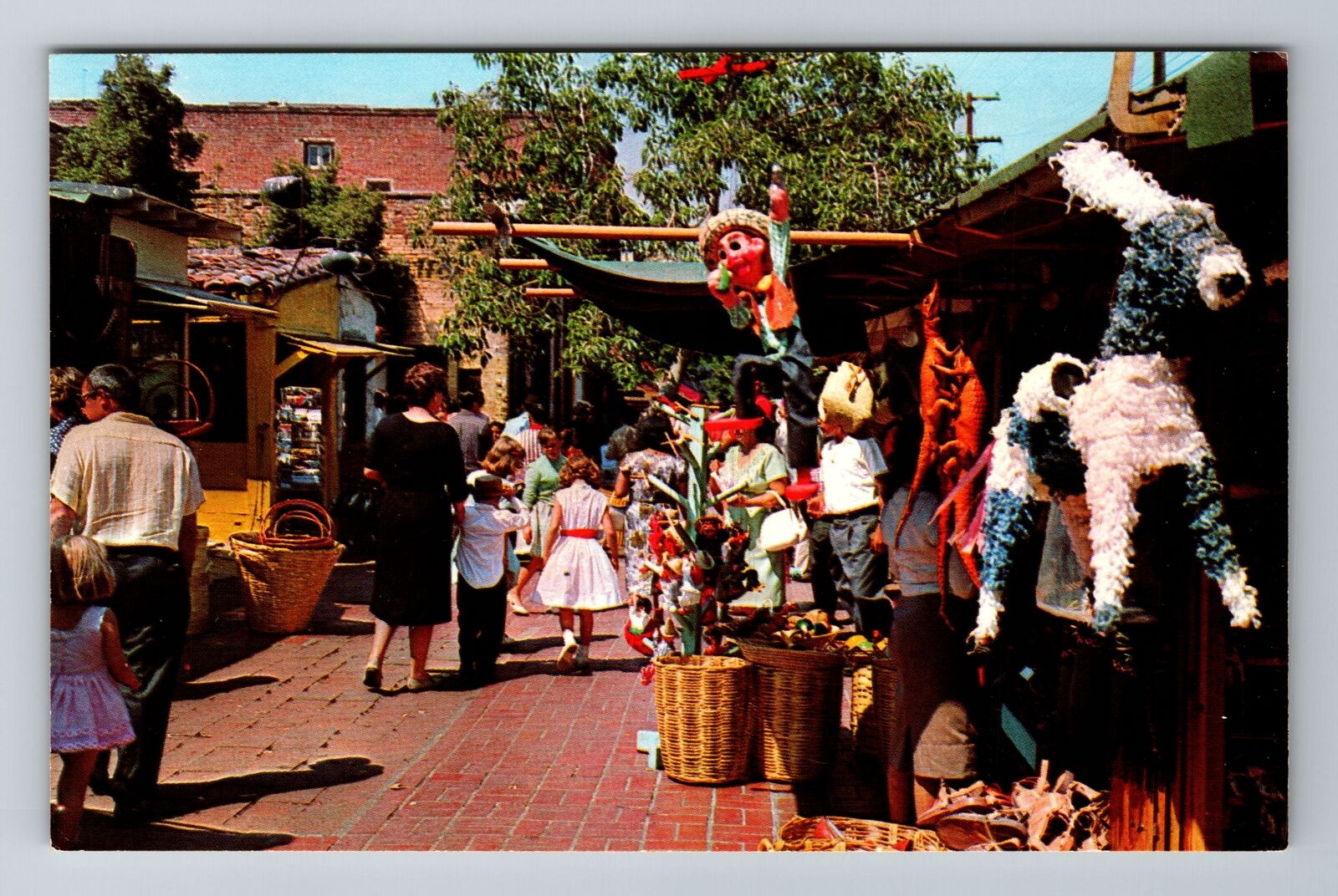 Los Angeles CA-California, Olvera Street, Mexican Vendors, Vintage Postcard