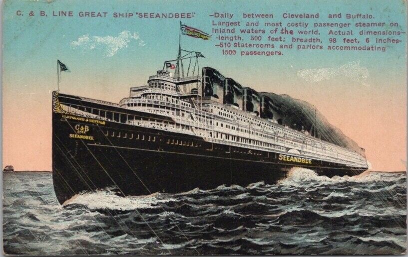 c1910s C&B LINE Great Lakes Steamer Postcard \