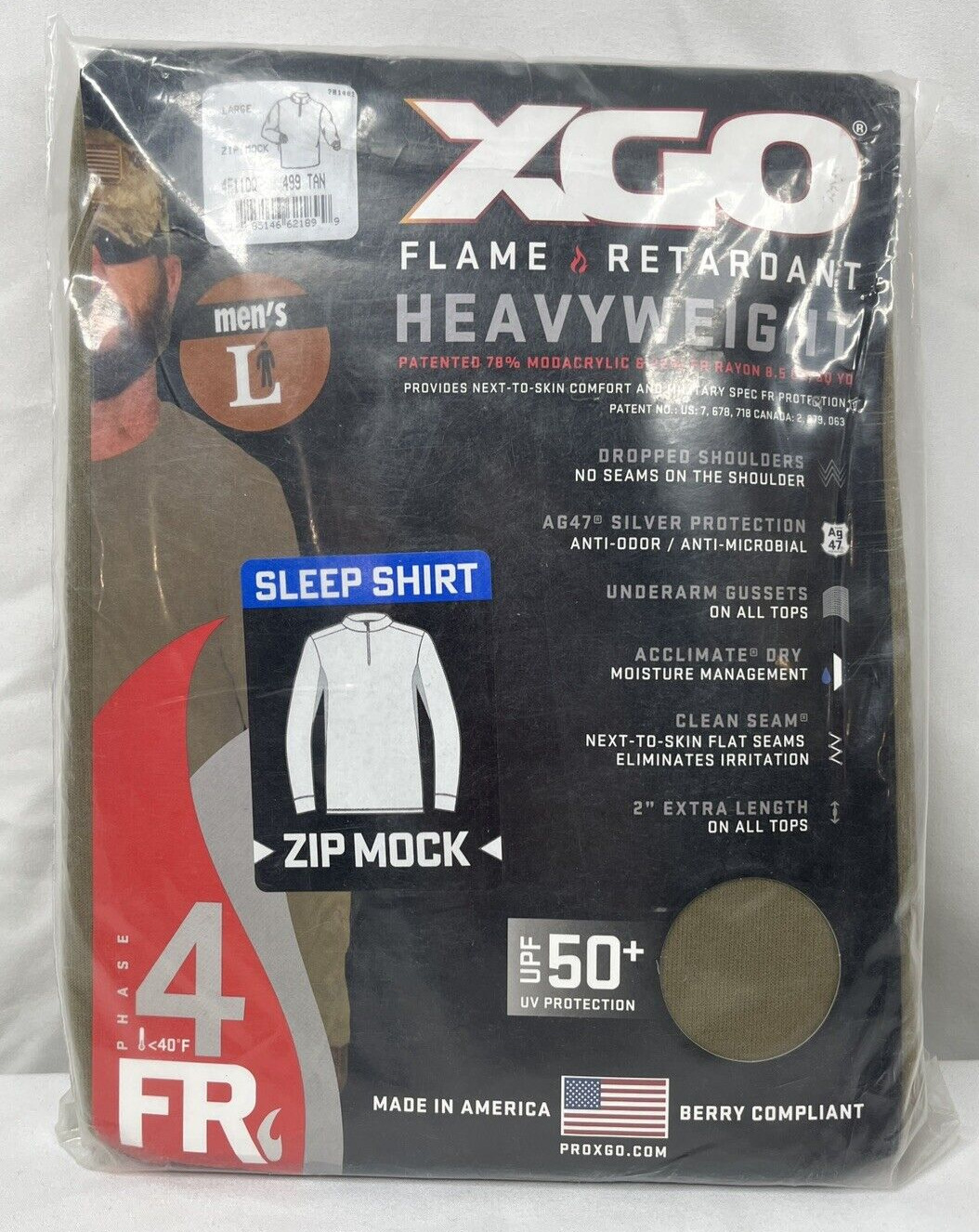 XGO Tan Heavyweight Sleep Shirt Zip Mock 1/4 Zip Phase 4 Men\'s Size Large - NEW