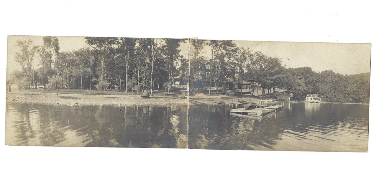 c1909 Cooperstown NY New York Mansion On Water Dock Panorama RPPC Photo Postcard