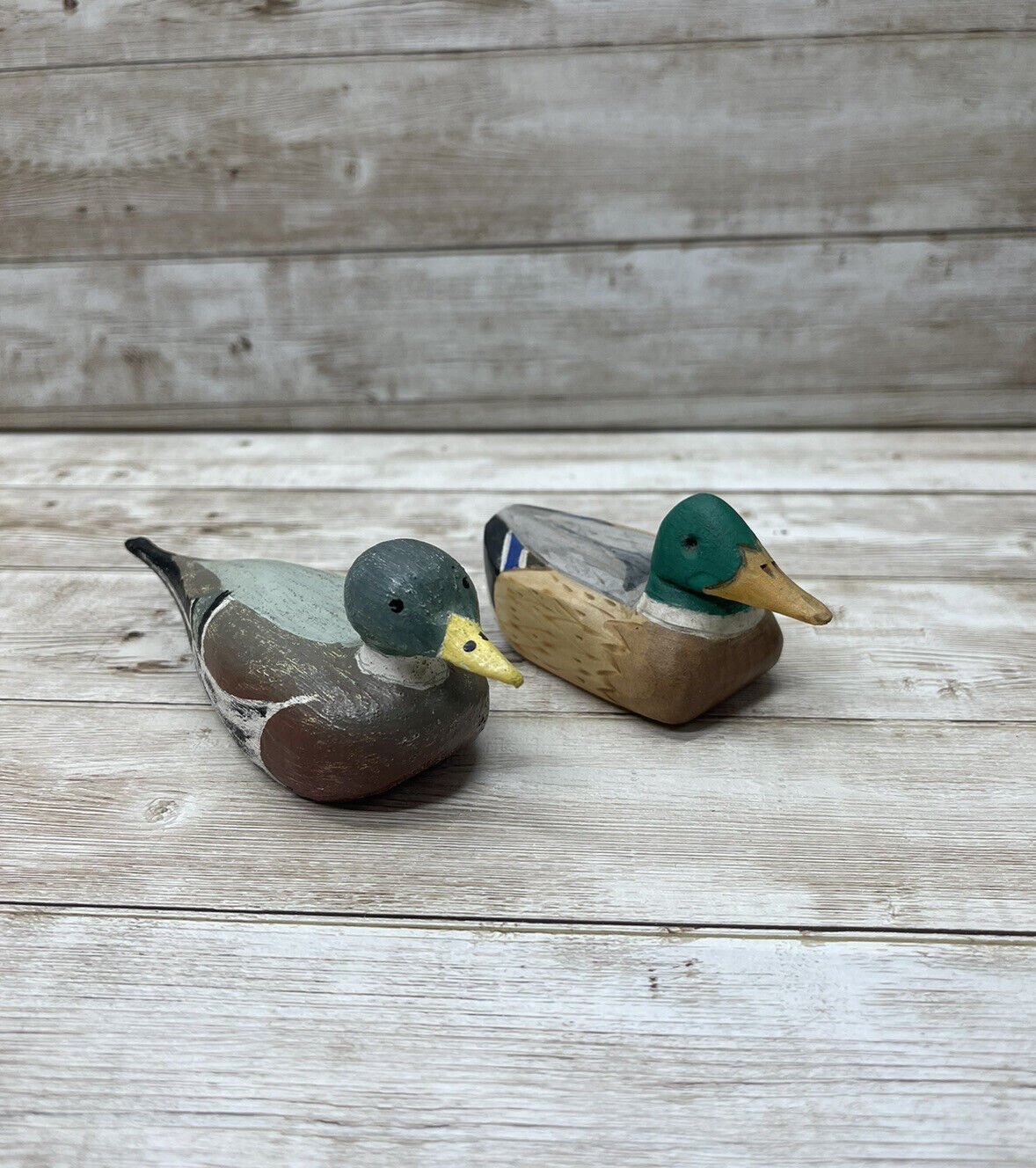 2  Hand Carved and Painted Mini Duck Decoy Décor Small