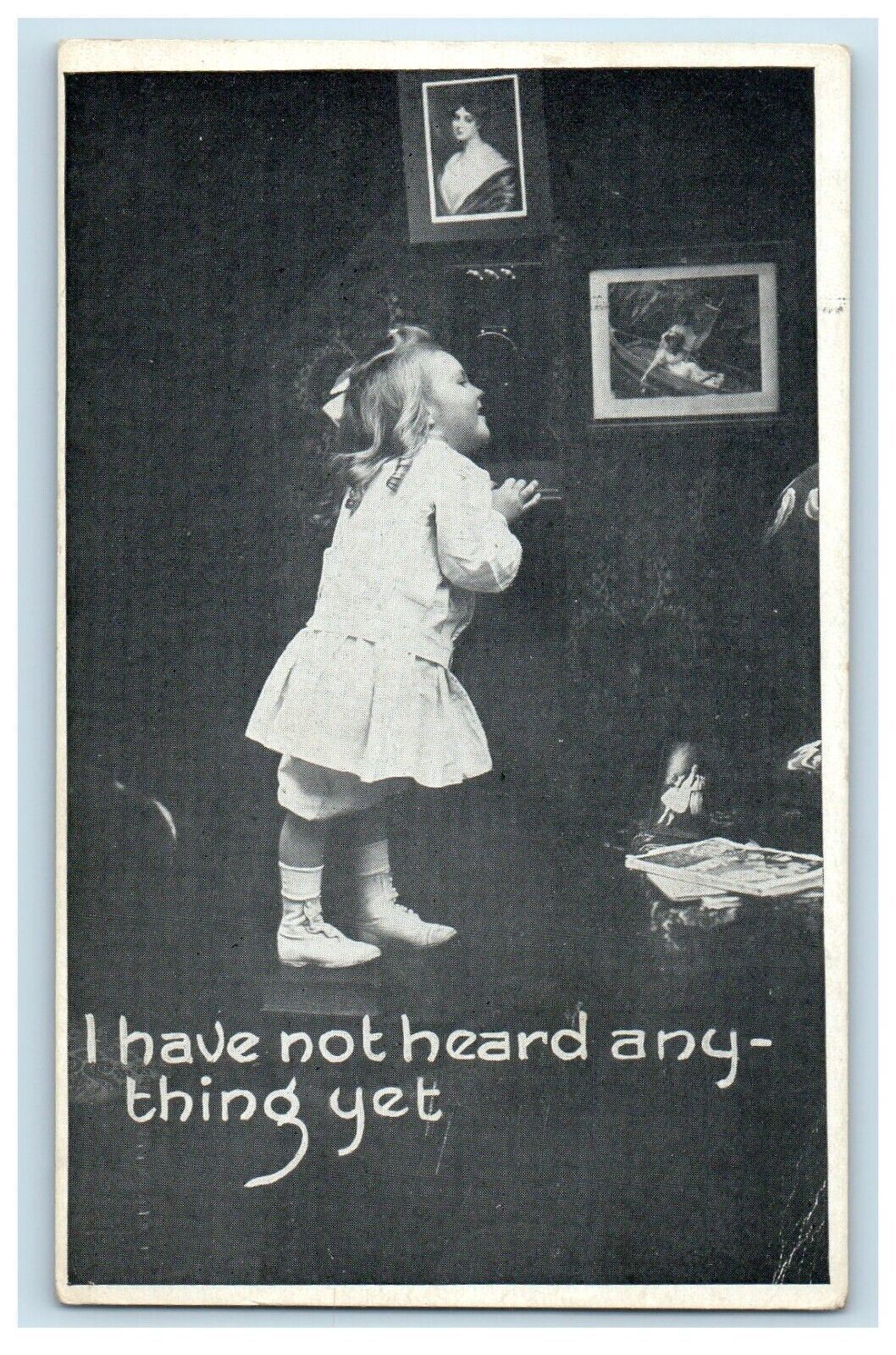 c1910's Little Girl Talking Telephone Picture Frame Posted Antique Postcard