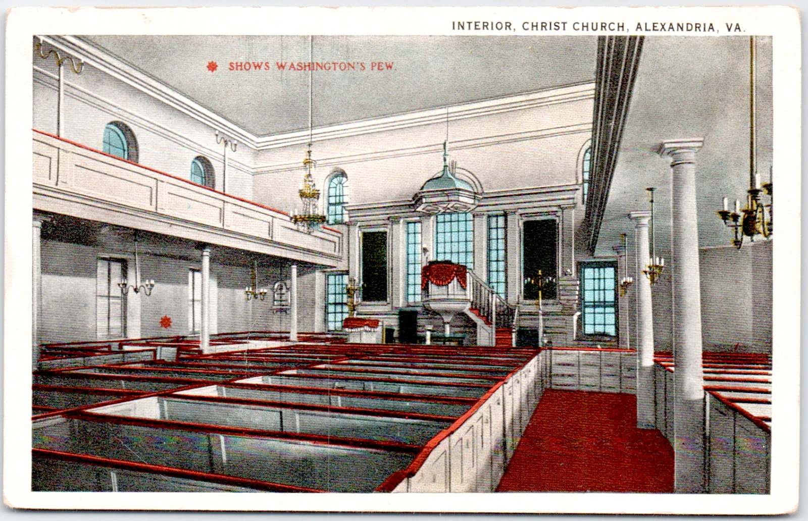 Alexandria Virginia Interior Christ Church Washingtons Pew WB Vintage Postcard