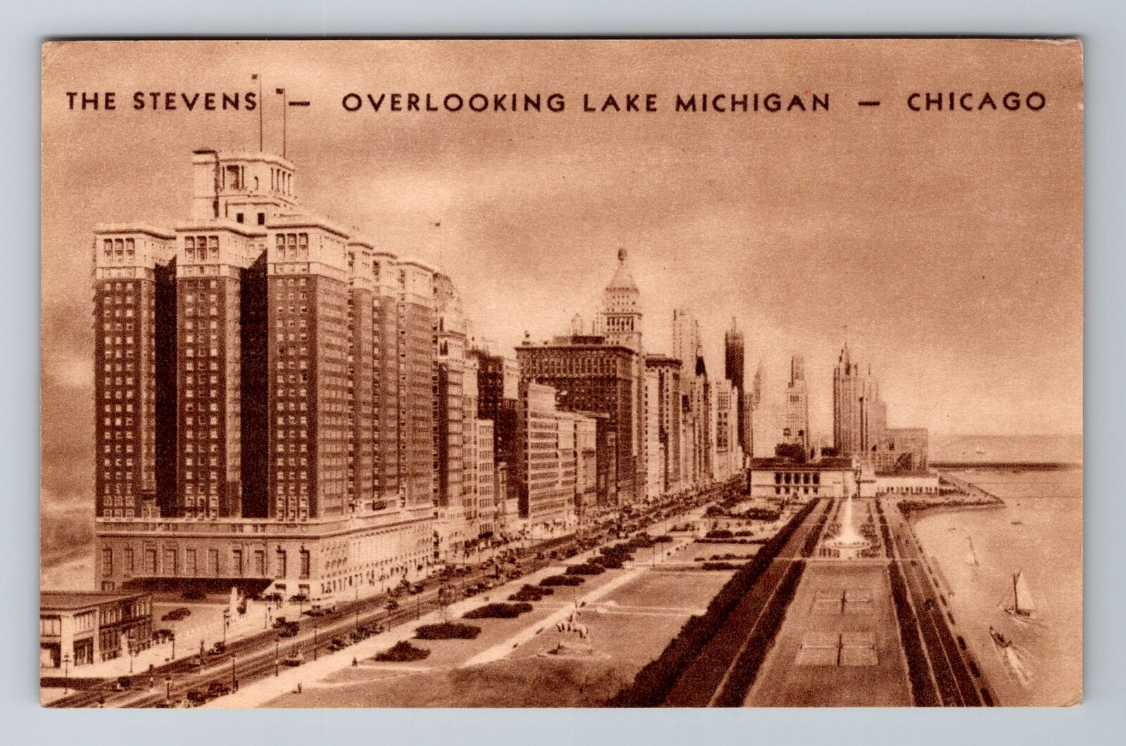 Chicago Il-Illinois, the Stevens, Advertising, Antique Vintage Souvenir Postcard