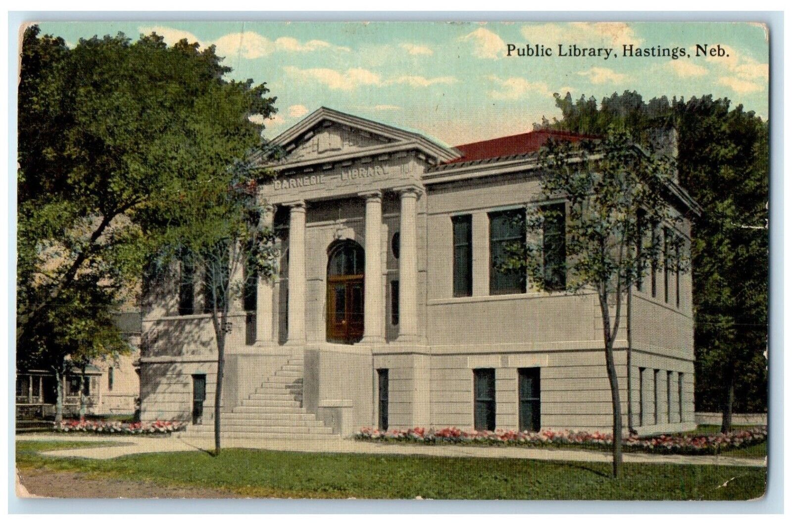 1913 Exterior View Public Library Building Hastings Nebraska NE Antique Postcard
