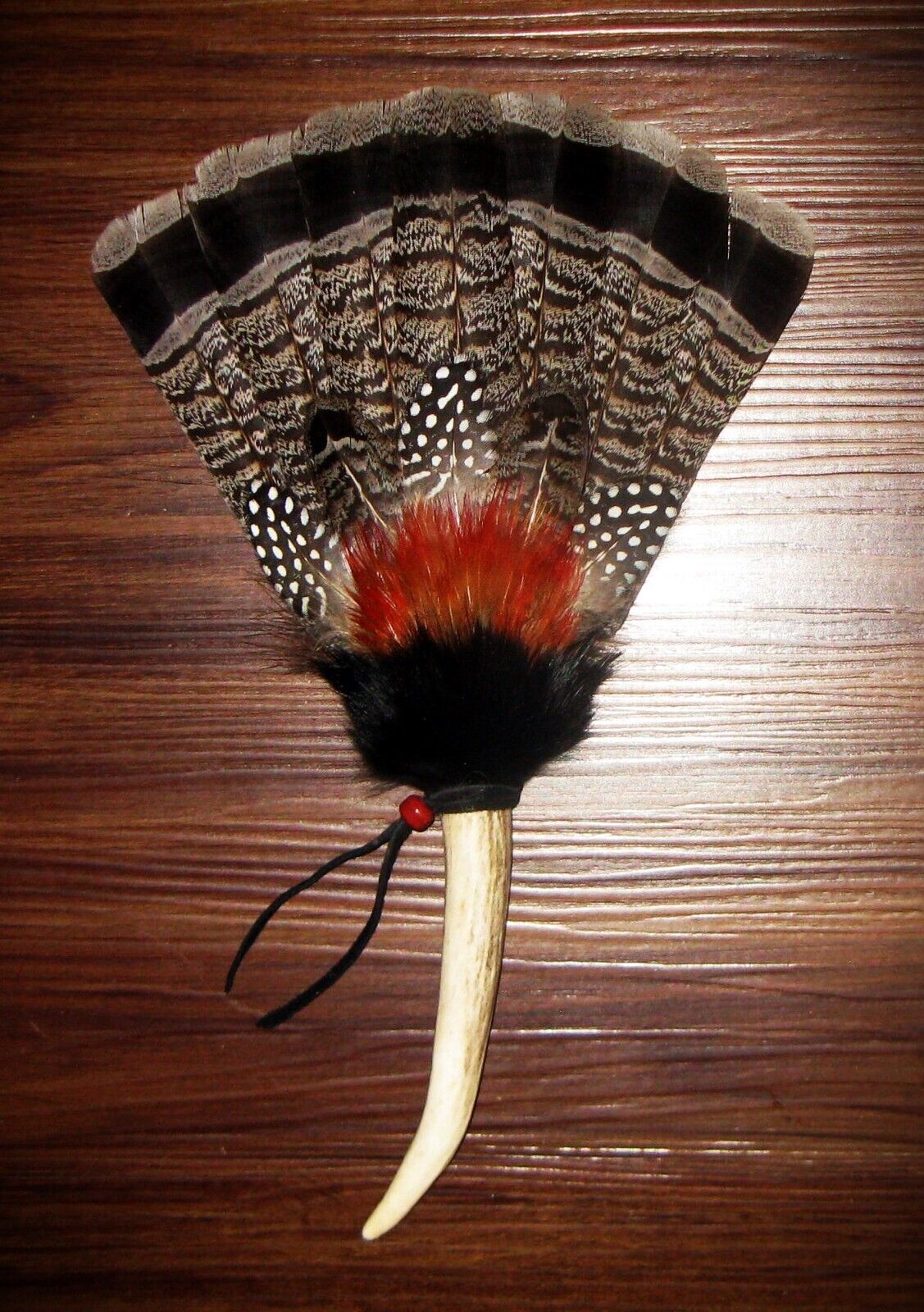 GROUSE NATIVE AMERICAN SMUDGE FAN Feathers Antler Ceremonial