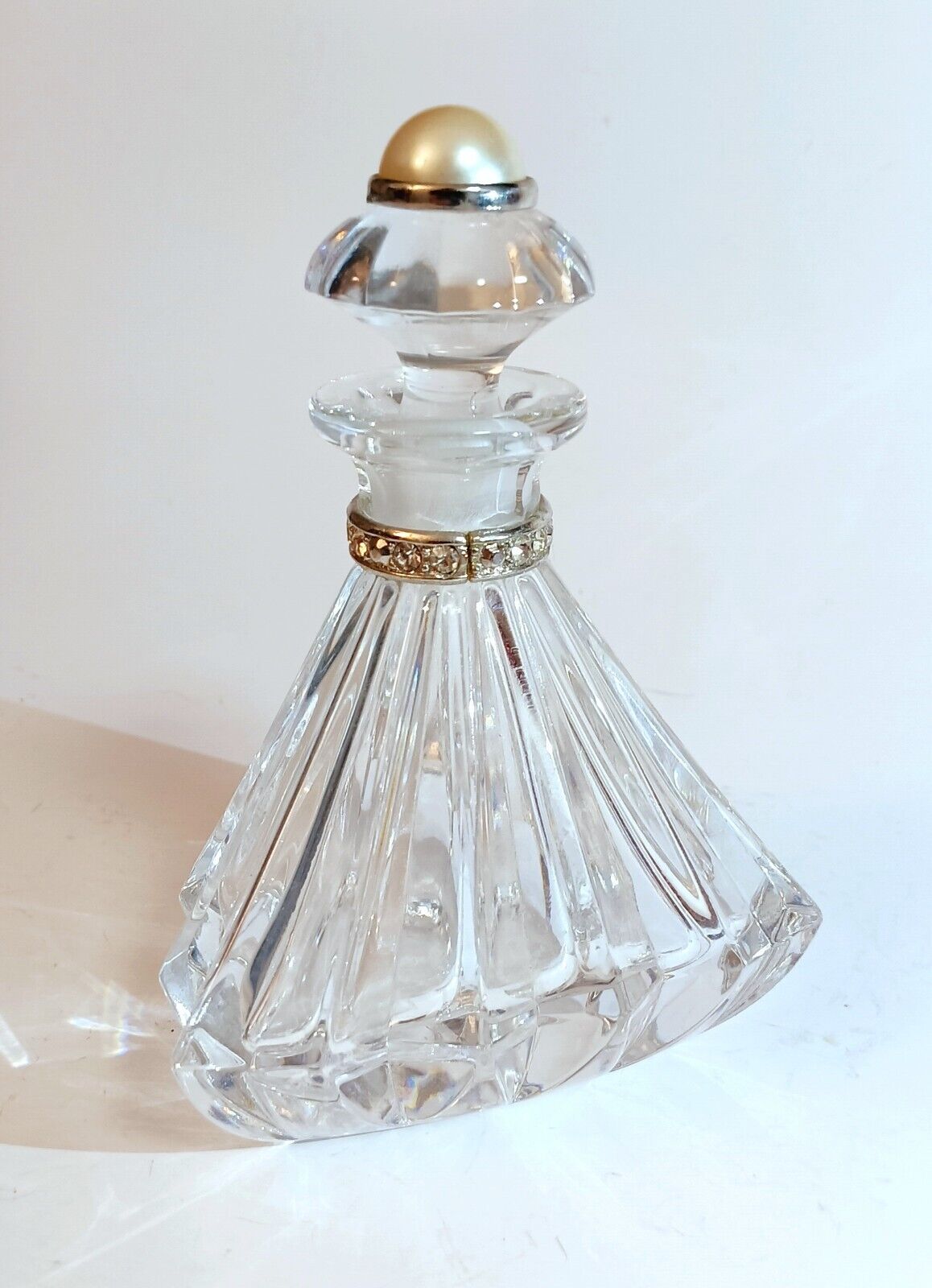 Vintage Glass Perfume Bottle Faux Diamonds Pearl Clear Czech Republic Parfume